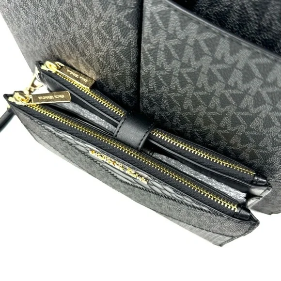 Michael Kors Jet Set Medium Pocket Tote Bag & Double Zip Wallet Black Multi